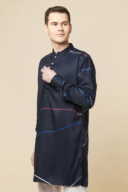 Buy_Spring Break_Blue Cotton, Polyester Abstract Print Kurta_Online_at_Aza_Fashions