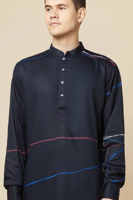 Spring Break_Blue Cotton, Polyester Abstract Print Kurta_at_Aza_Fashions