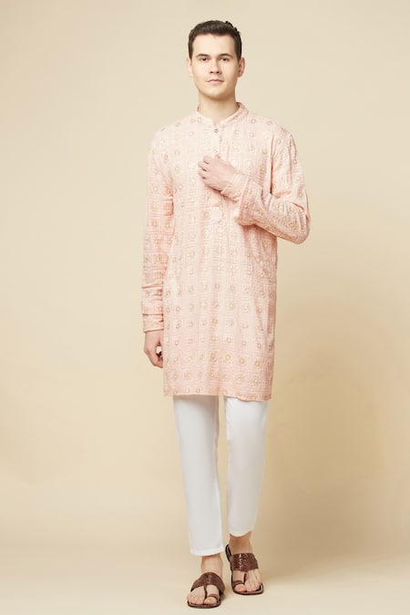 Spring Break Pink Cotton, Polyester Embroidery Lucknowi Kurta And Churidar Set Online at Aza Fashions Spring Break_Pink Cotton, Polyester Embroidery Lucknowi Kurta And Churidar Set _Online_at_Aza_Fashions