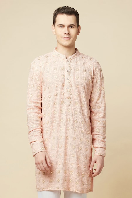 Buy Spring Break Pink Cotton, Polyester Embroidery Lucknowi Kurta And Churidar Set Online at Aza Fashions Buy_Spring Break_Pink Cotton, Polyester Embroidery Lucknowi Kurta And Churidar Set _Online_at_Aza_Fashions