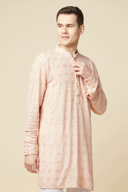 Spring Break Pink Cotton, Polyester Embroidery Lucknowi Kurta And Churidar Set at Aza Fashions Spring Break_Pink Cotton, Polyester Embroidery Lucknowi Kurta And Churidar Set _at_Aza_Fashions