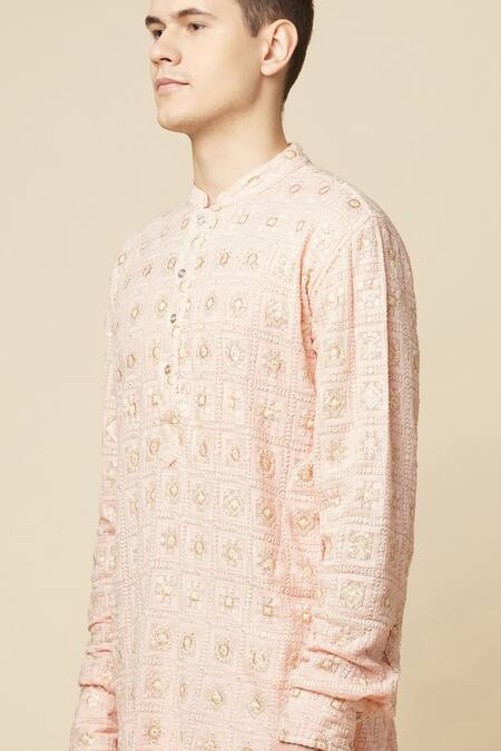 Buy Spring Break Pink Cotton, Polyester Embroidery Lucknowi Kurta And Churidar Set Buy_Spring Break_Pink Cotton, Polyester Embroidery Lucknowi Kurta And Churidar Set