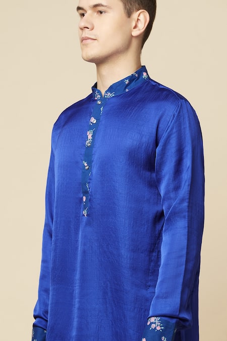 Buy_Spring Break_Blue Cotton, Polyester Embroidery Printed Placket Kurta