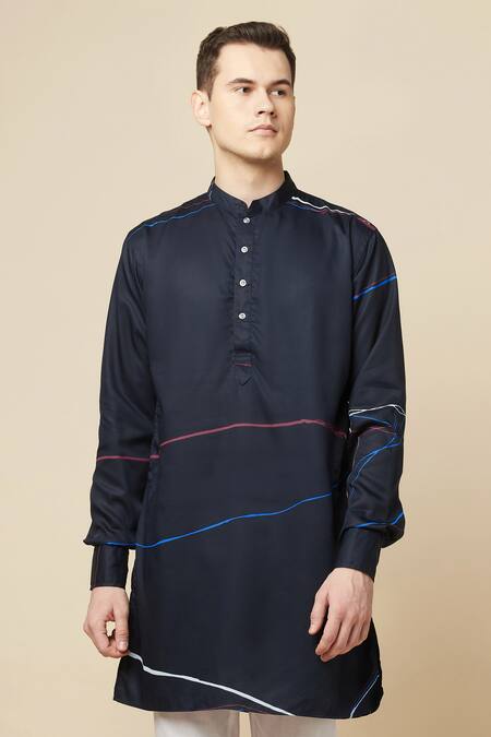 Shop_Spring Break_Blue Cotton, Polyester Abstract Print Kurta
