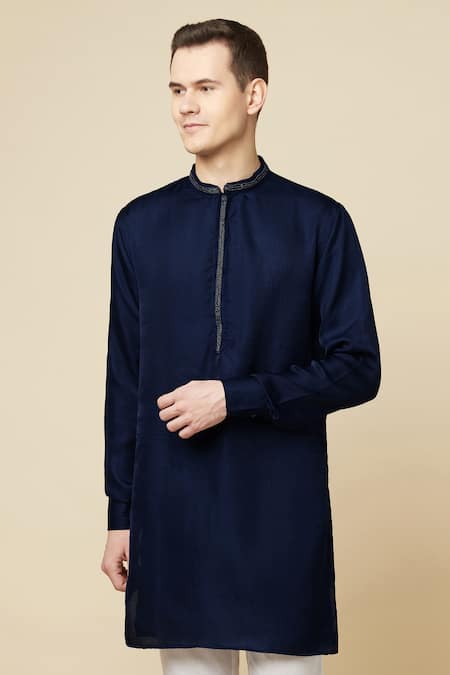 Buy_Spring Break_Blue Cotton, Polyester Embroidery Placket Kurta _Online_at_Aza_Fashions
