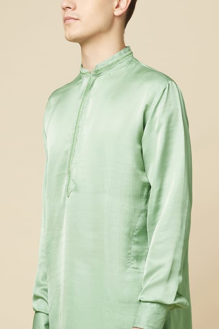 Shop Spring Break Green Cotton, Polyester Embroidery Straight Kurta Shop_Spring Break_Green Cotton, Polyester Embroidery Straight Kurta