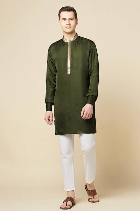Buy_SPRING BREAK_Green Cotton, Polyester Embroidery Placket Kurta _Online_at_Aza_Fashions