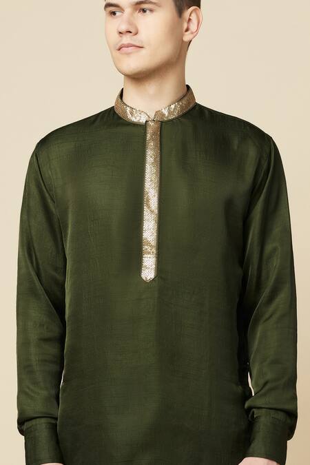 Buy_SPRING BREAK_Green Cotton, Polyester Embroidery Placket Kurta 