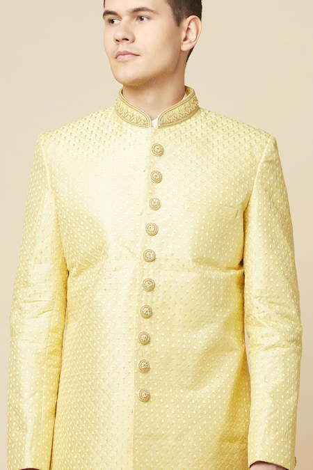 Buy_SPRING BREAK_Yellow Cotton, Polyester Embroidery Sherwani Set 