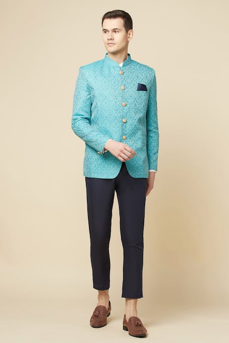Spring Break_Green Cotton, Polyester Embroidery Full Sleeved Jodhpuri Jacket_Online_at_Aza_Fashions