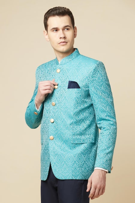 Buy_Spring Break_Green Cotton, Polyester Embroidery Full Sleeved Jodhpuri Jacket_Online_at_Aza_Fashions