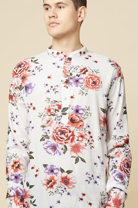 Buy_Spring Break_White Cotton Embroidery Floral Digital Print Kurta