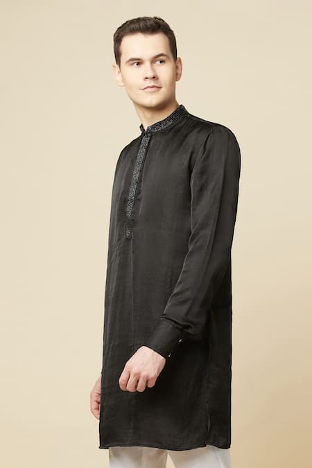 Shop_Spring Break_Black Cotton, Polyester Cut Work Collar Embroidered Kurta 