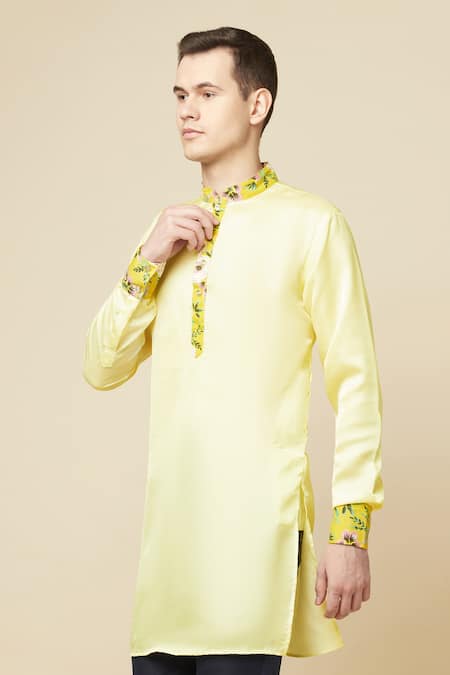 Buy Spring Break Yellow Cotton, Polyester Embroidery Collar Printed Kurta Online at Aza Fashions Buy_Spring Break_Yellow Cotton, Polyester Embroidery Collar Printed Kurta _Online_at_Aza_Fashions
