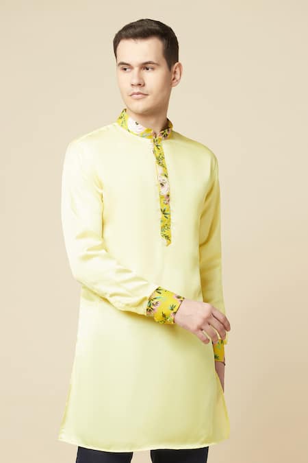 Shop Spring Break Yellow Cotton, Polyester Embroidery Collar Printed Kurta Online at Aza Fashions Shop_Spring Break_Yellow Cotton, Polyester Embroidery Collar Printed Kurta _Online_at_Aza_Fashions