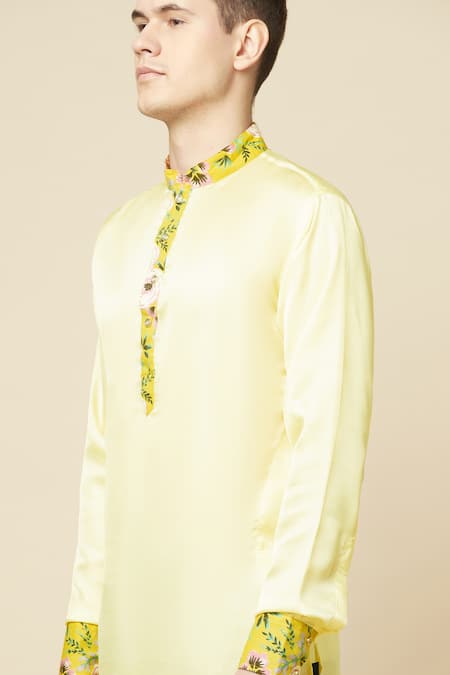 Buy Spring Break Yellow Cotton, Polyester Embroidery Collar Printed Kurta Buy_Spring Break_Yellow Cotton, Polyester Embroidery Collar Printed Kurta