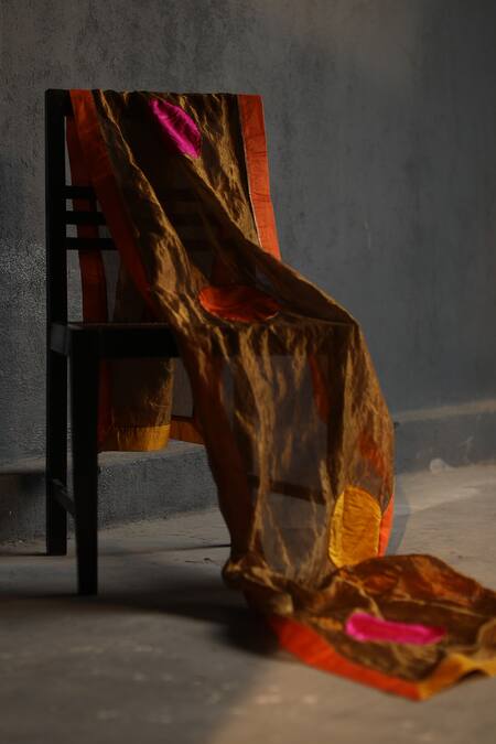 Shorshe Clothing_Gold Silk, Handloom Tissue Dupatta _Online_at_Aza_Fashions