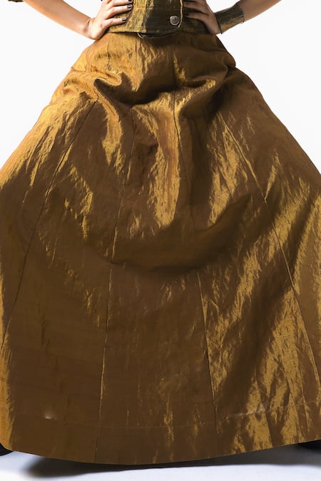 Buy_Shorshe Clothing_Gold Handloom Cotton Velvet Panelled Maxi Skirt _Online_at_Aza_Fashions
