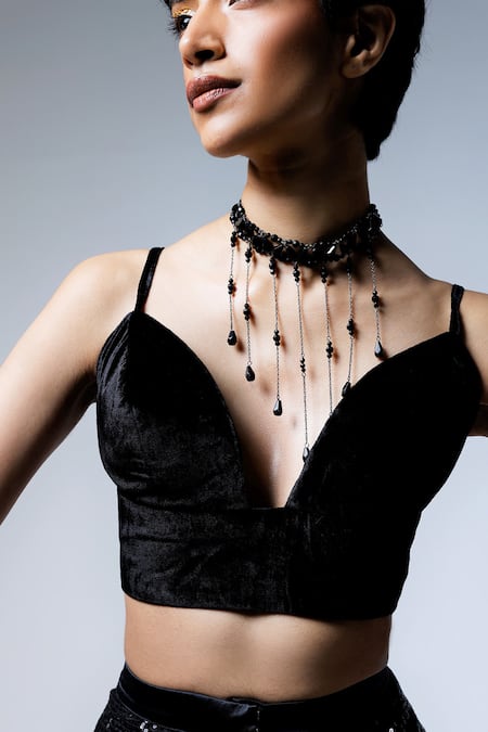 Shorshe Clothing_Black Velvet Sweetheart Neck Bralette_Online_at_Aza_Fashions