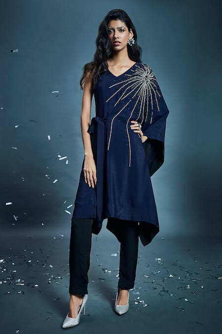 Varsha Wadhwa Blue Hand Embroidered Kaftan Tunic