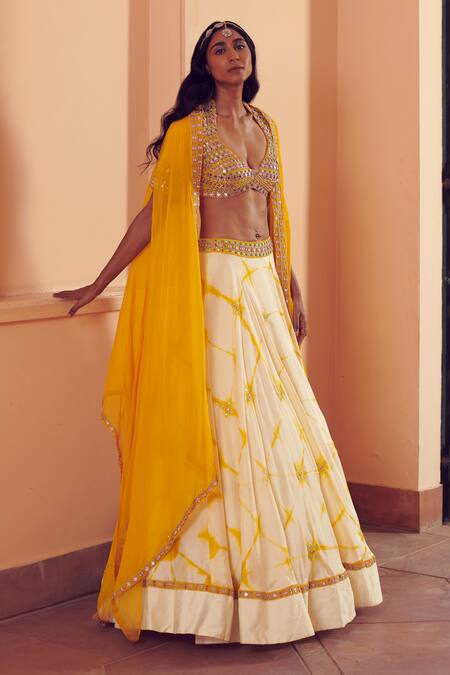 Yellow & Off White Lehenga - Cape Set 1