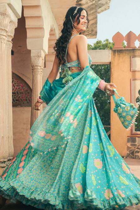 Buy Show Shaa Blue Satin, Organza, Crepe Embroidery, Tassels Splash Hand Blouse Lehenga Set Online at Aza Fashions Buy_Show Shaa_Blue Satin, Organza, Crepe Embroidery, Tassels Splash Hand Blouse Lehenga Set _Online_at_Aza_Fashions