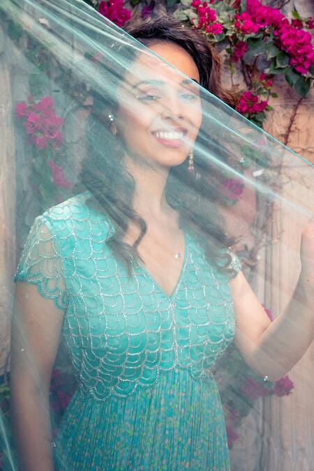 Buy Show Shaa Blue Chiffon, Crepe, Net Cut Work V-neck Floral Print Anarkali With Dupatta Online at Aza Fashions Buy_Show Shaa_Blue Chiffon, Crepe, Net Cut Work V-neck Floral Print Anarkali With Dupatta _Online_at_Aza_Fashions