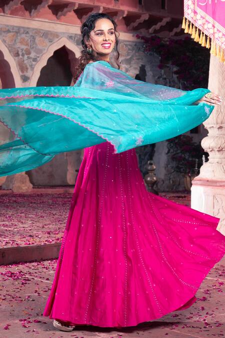 Show Shaa Pink Chanderi, Organza, Crepe Sequins, Embroidery Round Anarkali With Dupatta Online at Aza Fashions Show Shaa_Pink Chanderi, Organza, Crepe Sequins, Embroidery Round Anarkali With Dupatta _Online_at_Aza_Fashions