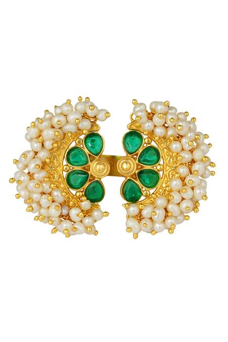 Zariin Gold Plated Pearl Beads And Cubic Zirconia Gul-mohar Ring Online at Aza Fashions Zariin_Gold Plated Pearl Beads And Cubic Zirconia Gul-mohar Ring _Online_at_Aza_Fashions