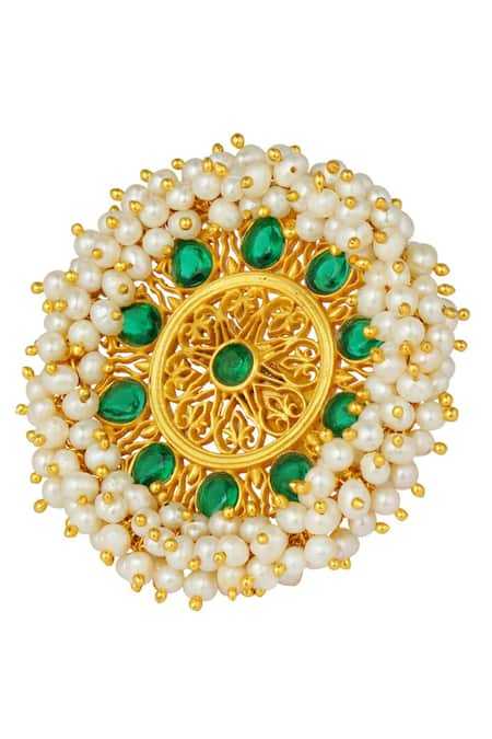 Zariin Gold Plated Pearl Beads And Cubic Zirconia Mastaani Ring 