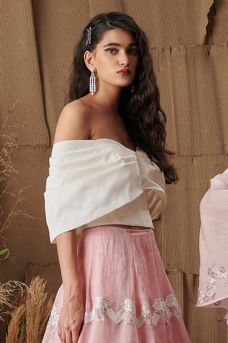Shriya Som White Taffeta One Shoulder Butterfly Draped Crop Top  
