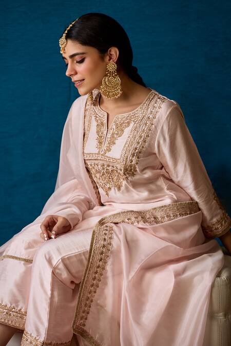 Buy_Soha By Harleen And Sona_Pink Kurta And Palazzo Bamberg  Dupattatabby Asra Embroidered Set _Online_at_Aza_Fashions