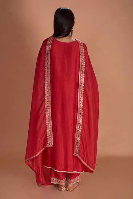 Shop Soha By Harleen And Sona Red Kurta And Palazzo Bamberg Dupattatabby Asra Embroidered Set at Aza Fashions Shop_Soha By Harleen And Sona_Red Kurta And Palazzo Bamberg Dupattatabby Asra Embroidered Set _at_Aza_Fashions