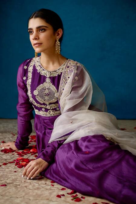 Soha By Harleen And Sona Purple Anarkali Yoke Bamberg Silk Anarkali Amyra Zardozi Embroidered Set Online at Aza Fashions Soha By Harleen And Sona_Purple Anarkali Yoke Bamberg Silk Anarkali Amyra Zardozi Embroidered Set _Online_at_Aza_Fashions