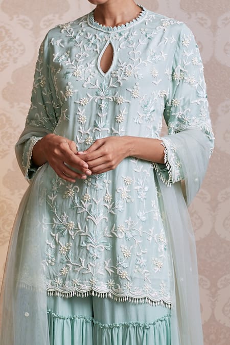 Buy_Soha By Harleen And Sona_Green Kurta And Sharara Chinnon Chiffon Dupatta Net Esra Embroidered Set _Online_at_Aza_Fashions