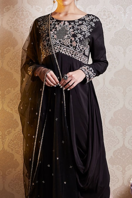 Buy Soha By Harleen And Sona Black Anarkali Yoke And Sleeves Bamberg Silk Anarkali Crepe Elia Draped With Online at Aza Fashions Buy_Soha By Harleen And Sona_Black Anarkali Yoke And Sleeves Bamberg Silk Anarkali Crepe Elia Draped With _Online_at_Aza_Fashions