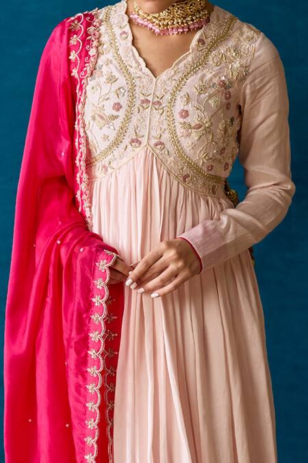 Soha By Harleen And Sona Pink Anarkali Mysore Dupatta Tabby Pearl, Amaya Embroidered With Online at Aza Fashions Soha By Harleen And Sona_Pink Anarkali Mysore Dupatta Tabby Pearl, Amaya Embroidered With _Online_at_Aza_Fashions
