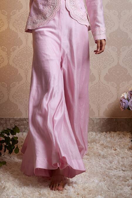 Buy Soha By Harleen And Sona Pink Chanderi Silk Cutdana, V Neck Kiana Top And Palazzo Set Online at Aza Fashions Buy_Soha By Harleen And Sona_Pink Chanderi Silk Cutdana, V Neck Kiana Top And Palazzo Set _Online_at_Aza_Fashions