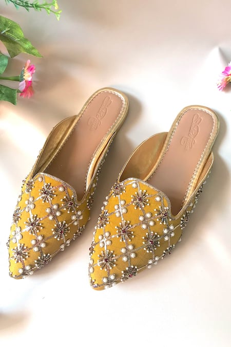 Shop Sole House Yellow Pointed Toe Mules at Aza Fashions Shop_Sole House_Yellow Pointed Toe Mules _at_Aza_Fashions