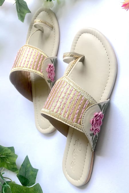 Sole House_Beige Embroidered Kolhapuri Sandals _Online_at_Aza_Fashions