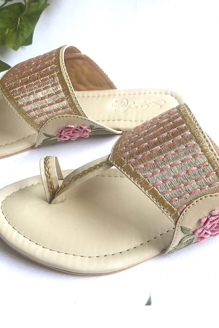 Buy_Sole House_Beige Embroidered Kolhapuri Sandals _Online_at_Aza_Fashions