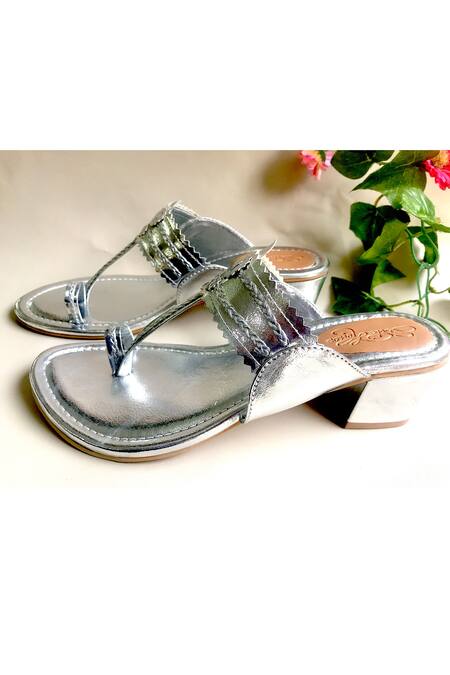 Sole House_Silver Kolhapuri Block Heels _Online_at_Aza_Fashions