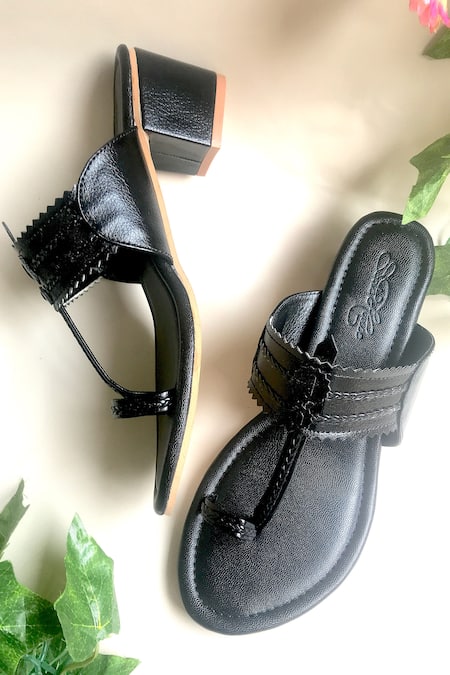 Sole House Black Cut Work Kolhapuri Block Heels 