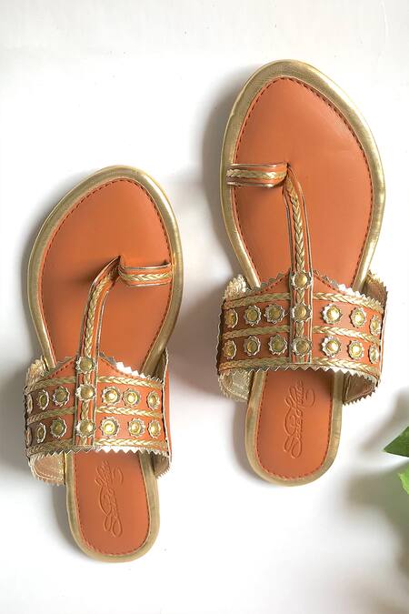 Burgundy Brown Pure Leather Kolhapuri Sandals – TJORI