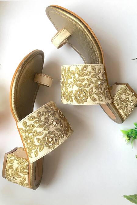 Buy_Sole House_Beige Embroidery Floral Block Heels _Online_at_Aza_Fashions