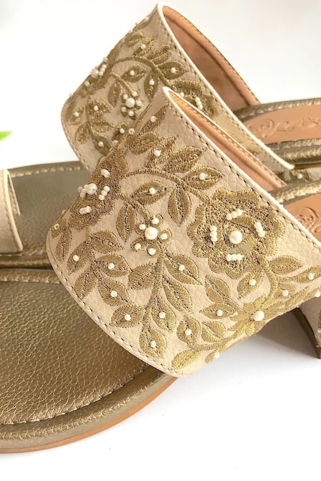 Shop_Sole House_Beige Embroidery Floral Block Heels _Online_at_Aza_Fashions