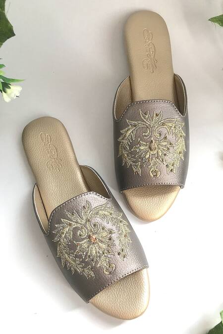 Sole House Silver Embroidered Open Toe Sandals