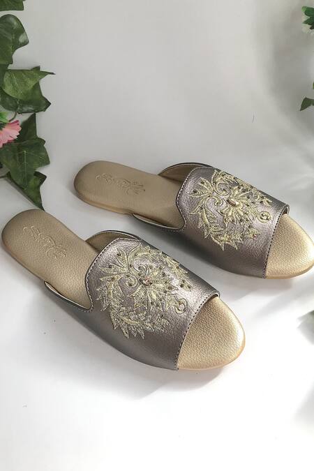 Sole House_Silver Embroidered Open Toe Sandals_Online_at_Aza_Fashions