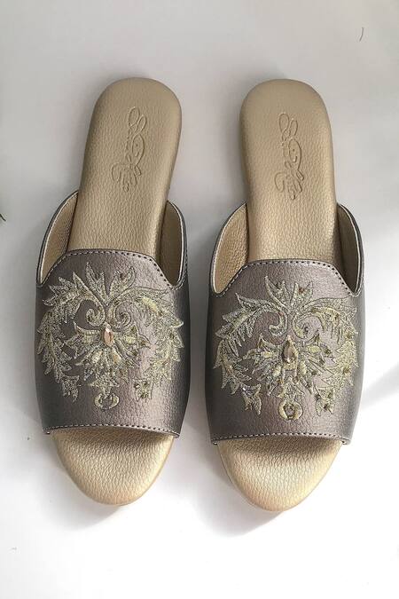 Shop_Sole House_Silver Embroidered Open Toe Sandals_Online_at_Aza_Fashions