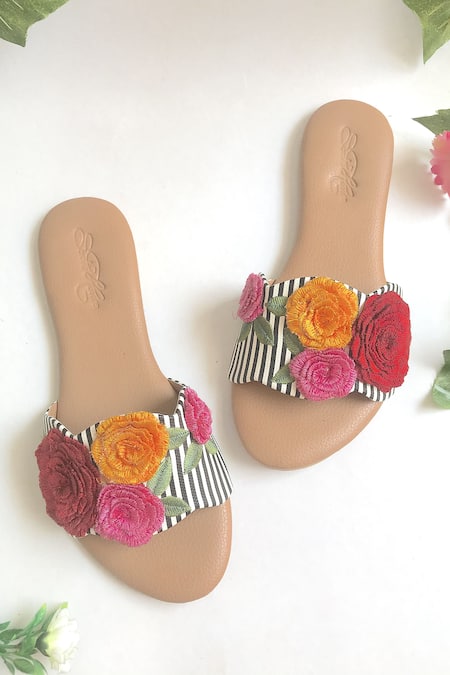 Sole House Floral Embroidered Sliders 
